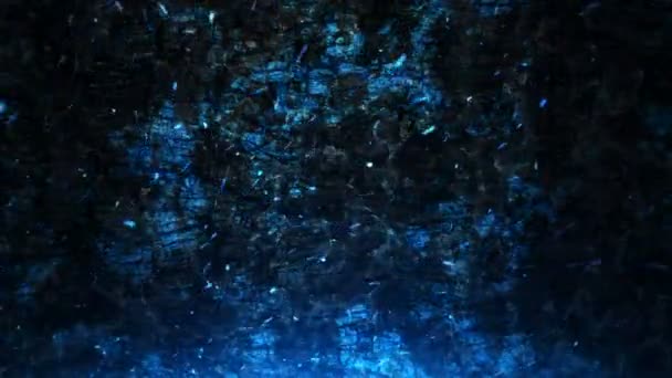 Animation des étincelles bleues de feu brûlant volant sur fond de planches de bois brûlé, Animation de boucle sans couture   