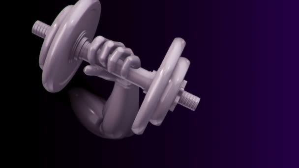 Анимация Поднятия Опускания Пурпурной Мужской Абстрактной Руки Гантелями Делающими Упражнения — стоковое видео