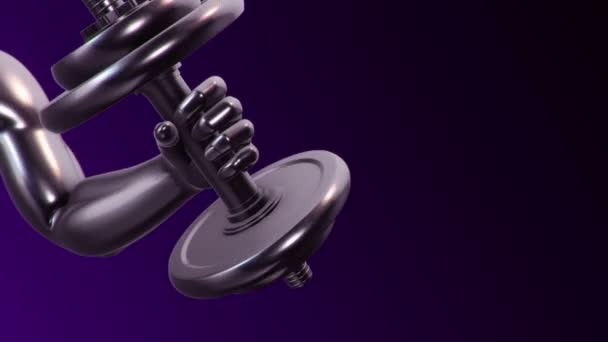 用哑铃做二头肌运动 健身和田径的概念来激发和降低紫色男性抽象手的动画 无缝循环动画 — 图库视频影像