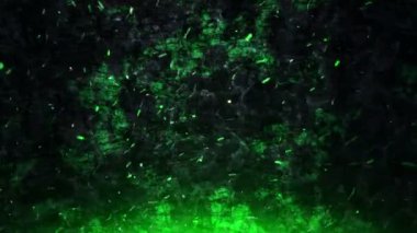 Yanan ateşin parlayan kıvılcımlarının canlandırılması yanan tahta tahtaların üzerinde uçması arka plan, kusursuz döngünün animasyonu  