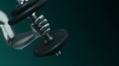 Yeşil erkek soyut elini kaldırma ve indirme animasyonu. Dambılla pazılar için egzersiz yapma, fitness ve atletizm kavramı. Kusursuz döngünün animasyonu