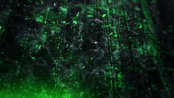 焦げ木の板の上を飛ぶ炎からの緑輝く火花のアニメーション シームレスなループのアニメーション — ストック動画