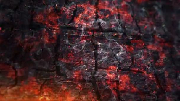 Animace Červeně Zářících Jisker Hořícího Ohně Létání Spálené Dřevěné Desky — Stock video