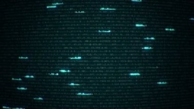 İkili kodu temsil eden teknolojik arka plan. Renkli arkaplanda farklı yapılandırmalarda ikili haneler 1 ve 0. Kusursuz döngünün animasyonu.