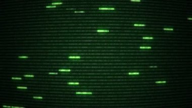 İkili kodu temsil eden teknolojik arka plan. Renkli arkaplanda farklı yapılandırmalarda ikili haneler 1 ve 0. Kusursuz döngünün animasyonu.