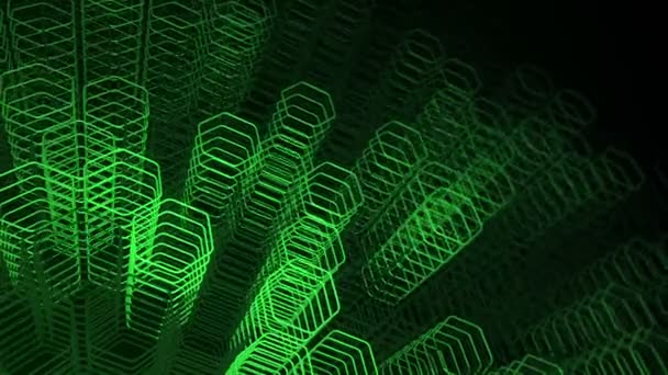 Technological Dark Background Animation Moving Green Neon Shapes Hexagons Animation — 비디오