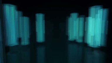 Altıgenlerden turkuaz neon şekilleri taşıyan animasyonlu teknolojik karanlık arkaplan, kusursuz döngünün animasyonu 