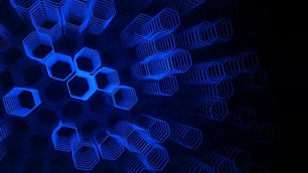 Technological Dark Background Animation Moving Blue Neon Shapes Hexagons Animation — 비디오