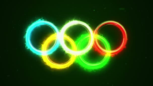 Animering Brand Energi Från Ringar Logotyp Olympiska Spel Animation Sömlös — Stockvideo