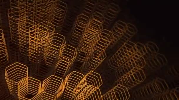 动画从六边形移动橙色霓虹灯的技术黑暗背景 无缝循环动画 — 图库视频影像
