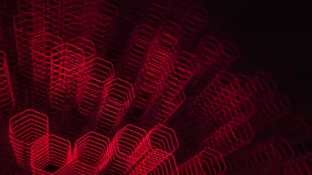 Technological Dark Background Animation Moving Red Neon Shapes Hexagons Animation — 비디오