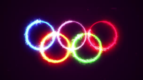 Анімація Вогневої Енергії Кільцевого Логотипу Олімпійських Ігор Анімація Безшовного Циклу — стокове відео