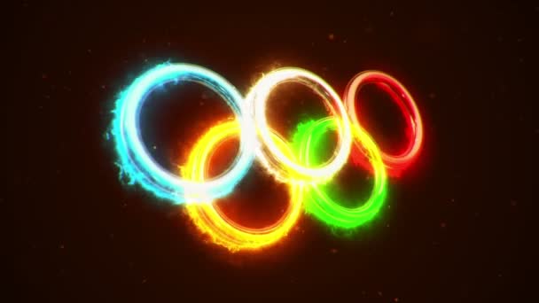 Animering Brand Energi Från Ringar Logotyp Olympiska Spel Animation Sömlös — Stockvideo