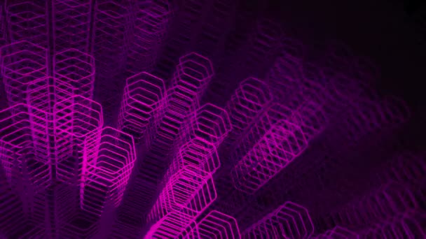 Technological Dark Background Animation Moving Purple Neon Shapes Hexagons Animation — 비디오