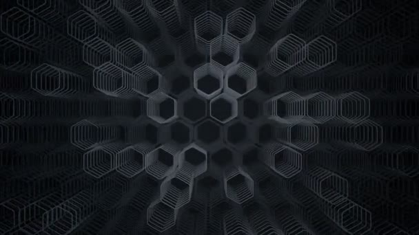 Technological Dark Background Animation Moving Grey Neon Shapes Hexagons Animation — Stock Video