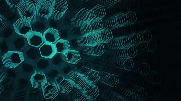 Fond Sombre Technologique Avec Animation Mouvement Formes Fluo Turquoise Hexagones — Video