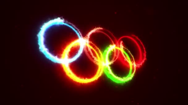 Olimpiyat Oyunlarının Halka Logosundan Gelen Ateş Enerjisinin Animasyonu Kusursuz Döngünün — Stok video