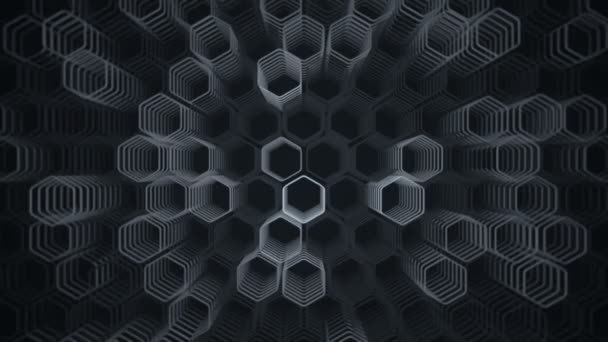 Fondo Oscuro Tecnológico Con Formas Neón Gris Movimiento Animación Hexágonos — Vídeos de Stock