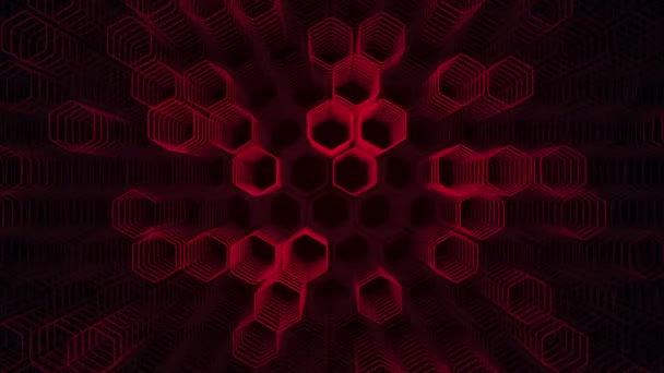 Technological Dark Background Animation Moving Red Neon Shapes Hexagons Animation — Stock Video