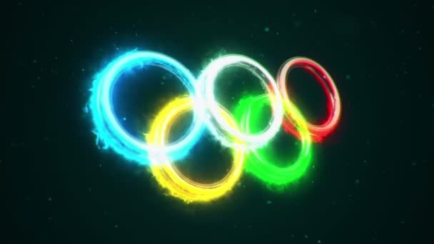 Animering Brand Energi Från Ringar Logotyp Olympiska Spel Animation Sömlös — Stockvideo