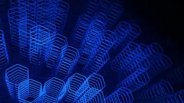 Altıgenlerden Mavi Neon Şekilleri Taşıyan Animasyonlu Teknolojik Karanlık Arkaplan Dikişsiz — Stok video