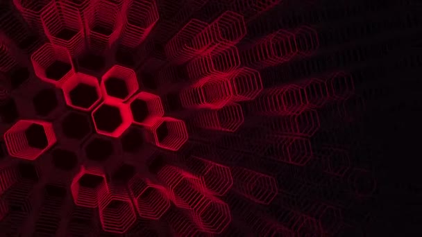 六角形から赤いネオンの形を動かすアニメーションと技術的な暗い背景 シームレスなループのアニメーション — ストック動画