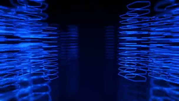 Fond sombre technologique avec animation en mouvement bleu néon formes de hexagones, Animation de boucle transparente  