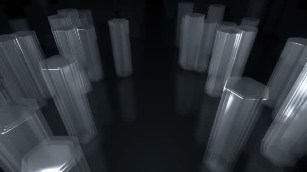 Fondo Oscuro Tecnológico Con Formas Neón Gris Movimiento Animación Hexágonos — Vídeo de stock