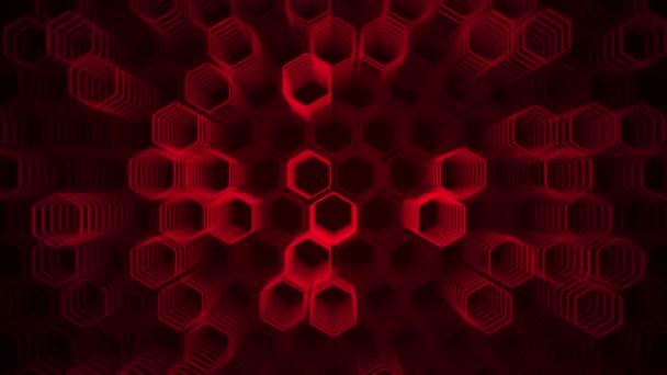 Τεχνολογικό Σκοτεινό Φόντο Κινούμενα Σχέδια Κόκκινο Νέον Σχήματα Από Εξάγωνα — Αρχείο Βίντεο