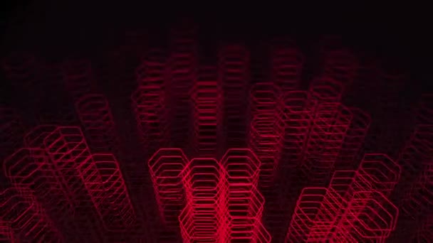 Technological Dark Background Animation Moving Red Neon Shapes Hexagons Animation — 비디오