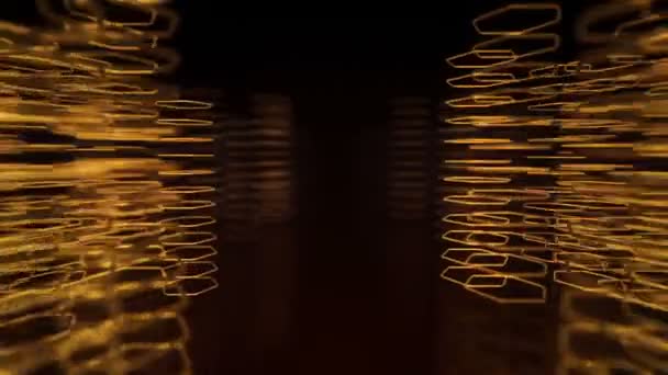 Fond sombre technologique avec animation en mouvement orange fluo formes de hexagones, Animation de boucle sans couture  