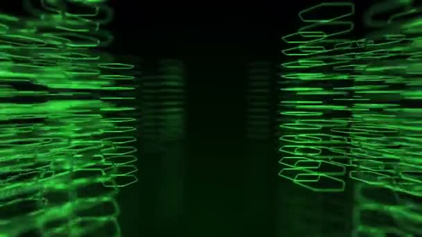 Fond sombre technologique avec animation en mouvement vert néon formes de hexagones, Animation de boucle transparente  