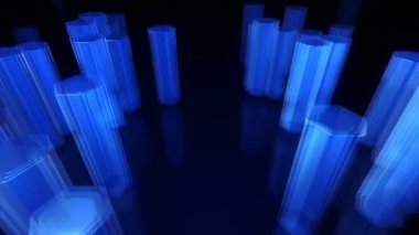 Altıgenlerden mavi neon şekilleri taşıyan animasyonlu teknolojik karanlık arkaplan, dikişsiz döngünün animasyonu 