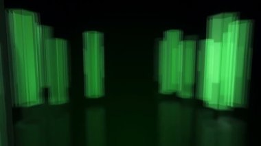 Altıgenlerden yeşil neon şekilleri hareket ettiren animasyonlu teknolojik karanlık arkaplan, kusursuz döngünün animasyonu 