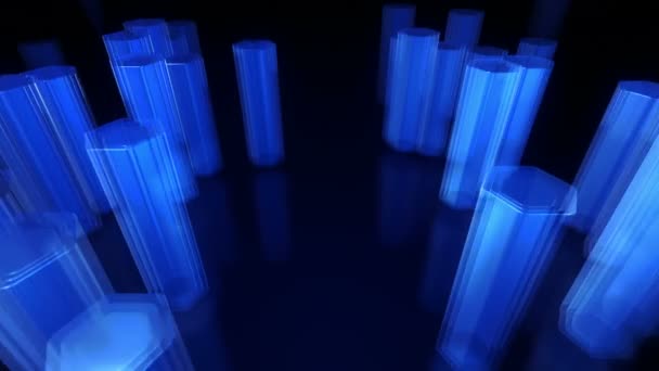 Sfondo Scuro Tecnologico Con Animazione Movimento Blu Neon Forme Esagoni — Video Stock