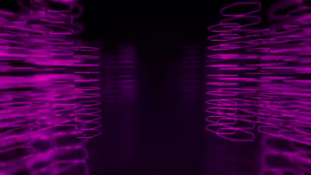 Fond sombre technologique avec animation se déplaçant formes au néon violet de hexagones, Animation de boucle transparente  