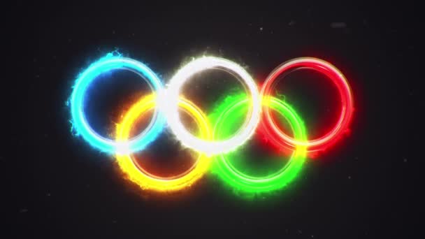 Olimpiyat Oyunlarının Halka Logosundan Gelen Ateş Enerjisinin Animasyonu Kusursuz Döngünün — Stok video