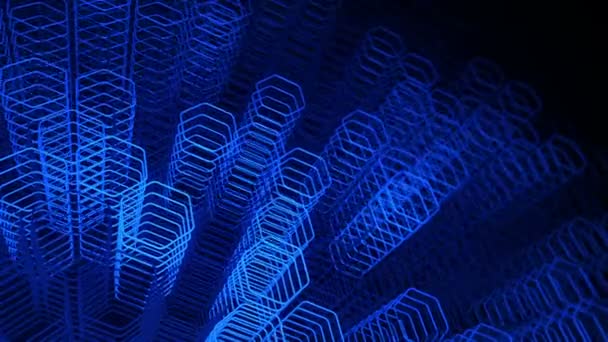 Technological Dark Background Animation Moving Blue Neon Shapes Hexagons Animation — 비디오