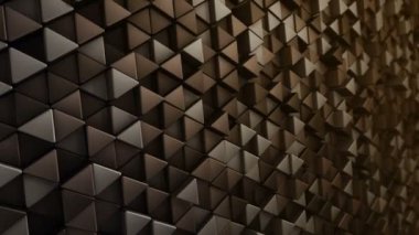 Altın üçgenlerin dalga mozaiğinin animasyonuyla soyut teknolojik arka plan, kusursuz döngünün animasyonu.