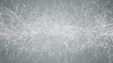 Yavaş hareket eden beyaz parçacıkların canlandırmasıyla soyut gri arkaplan. Kusursuz döngünün animasyonu.