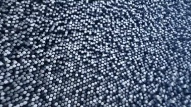 Mavi silindirlerin dalga mozaiğinin animasyonuna sahip teknolojik arka plan, pürüzsüz döngünün animasyonu 