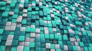 Türkuaz karelerin dalga mozaiğinin animasyonuna sahip teknolojik arka plan, kusursuz döngünün animasyonu