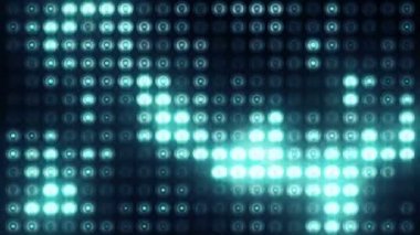 Lider duvarda parlayan turkuaz ampullerin animasyonu, dikişsiz döngünün animasyonu, sahne ışıkları konsepti 