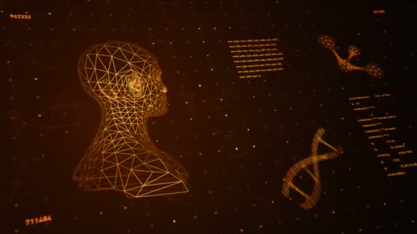 Фон Анимацией Абстрактного Интерфейса Человеческое Тело Спирали Днк Модели Атома — стоковое видео