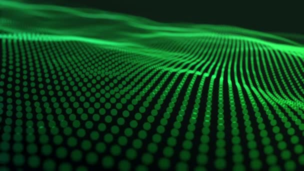 Abstract Background Wavy Lines Green Points Animation Ripples Surface Neon — ストック動画
