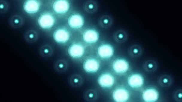 Animation d'ampoules clignotantes turquoise sur mur led, Animation de boucle transparente, concept de lumières de scène  