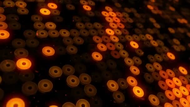 Αφηρημένο Φόντο Αναβοσβήνει Πάτωμα Από Πορτοκαλί Led Φώτα Και Προβολείς — Αρχείο Βίντεο
