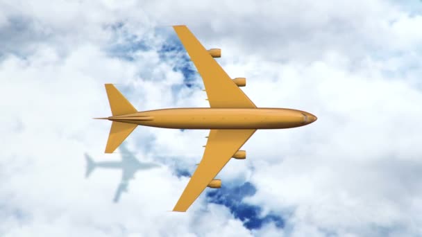 Animação Avião Voador Dourado Acima Das Nuvens Mar Animação Loop — Vídeo de Stock