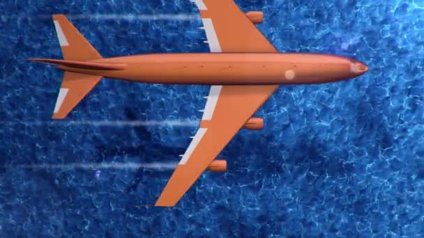 橙色飞机飞越海面的动画 无缝回路的动画 — 图库视频影像