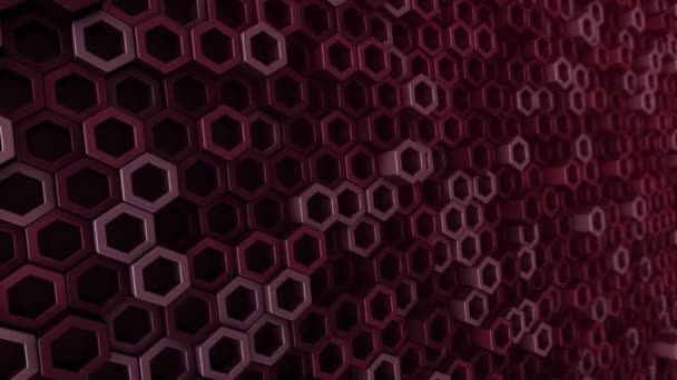 Kırmızı Altıgenlerin Dalga Mozaiğinin Animasyonuyla Soyut Teknolojik Arkaplan Kusursuz Döngünün — Stok video